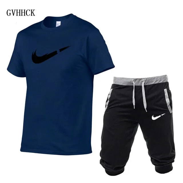 Summer New Tracksuit Men Shorts Casual Men's Sportswear Suit Shorts Brand Clothing Two Pieces Top Tee Shorts Sweat Suits 2019