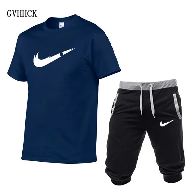 Summer New Tracksuit Men Shorts Casual Men's Sportswear Suit Shorts Brand Clothing Two Pieces Top Tee Shorts Sweat Suits 2019