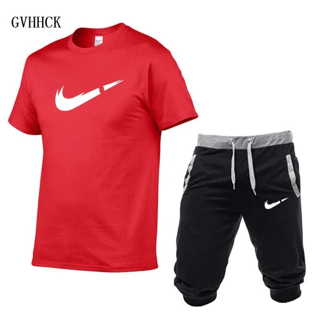 Summer New Tracksuit Men Shorts Casual Men's Sportswear Suit Shorts Brand Clothing Two Pieces Top Tee Shorts Sweat Suits 2019