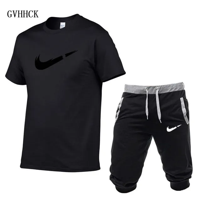 Summer New Tracksuit Men Shorts Casual Men's Sportswear Suit Shorts Brand Clothing Two Pieces Top Tee Shorts Sweat Suits 2019