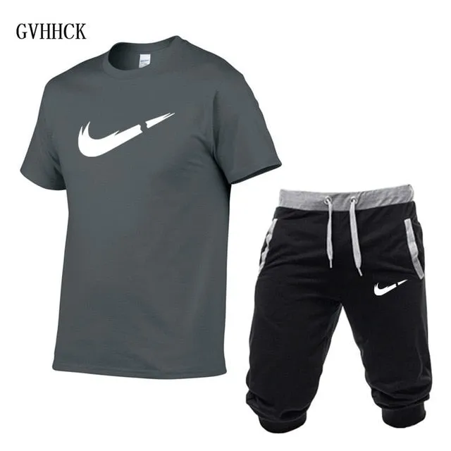 Summer New Tracksuit Men Shorts Casual Men's Sportswear Suit Shorts Brand Clothing Two Pieces Top Tee Shorts Sweat Suits 2019