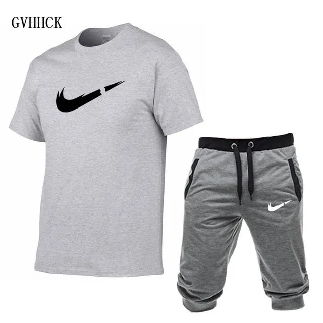 Summer New Tracksuit Men Shorts Casual Men's Sportswear Suit Shorts Brand Clothing Two Pieces Top Tee Shorts Sweat Suits 2019
