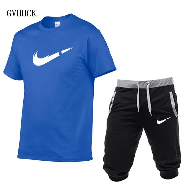 Summer New Tracksuit Men Shorts Casual Men's Sportswear Suit Shorts Brand Clothing Two Pieces Top Tee Shorts Sweat Suits 2019
