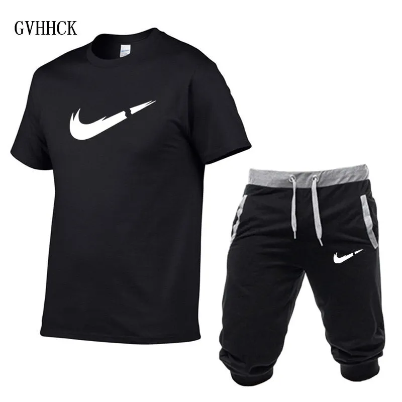 Summer New Tracksuit Men Shorts Casual Men's Sportswear Suit Shorts Brand Clothing Two Pieces Top Tee Shorts Sweat Suits 2019