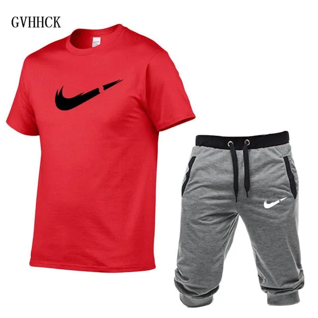 Summer New Tracksuit Men Shorts Casual Men's Sportswear Suit Shorts Brand Clothing Two Pieces Top Tee Shorts Sweat Suits 2019