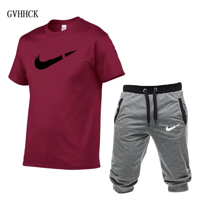 Summer New Tracksuit Men Shorts Casual Men's Sportswear Suit Shorts Brand Clothing Two Pieces Top Tee Shorts Sweat Suits 2019