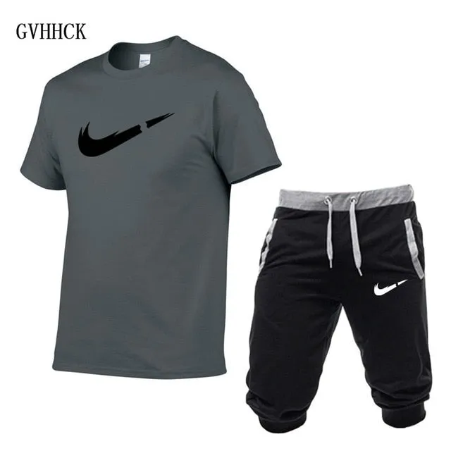 Summer New Tracksuit Men Shorts Casual Men's Sportswear Suit Shorts Brand Clothing Two Pieces Top Tee Shorts Sweat Suits 2019