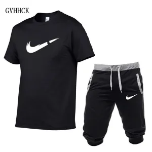 Summer New Tracksuit Men Shorts Casual Men's Sportswear Suit Shorts Brand Clothing Two Pieces Top Tee Shorts Sweat Suits 2019