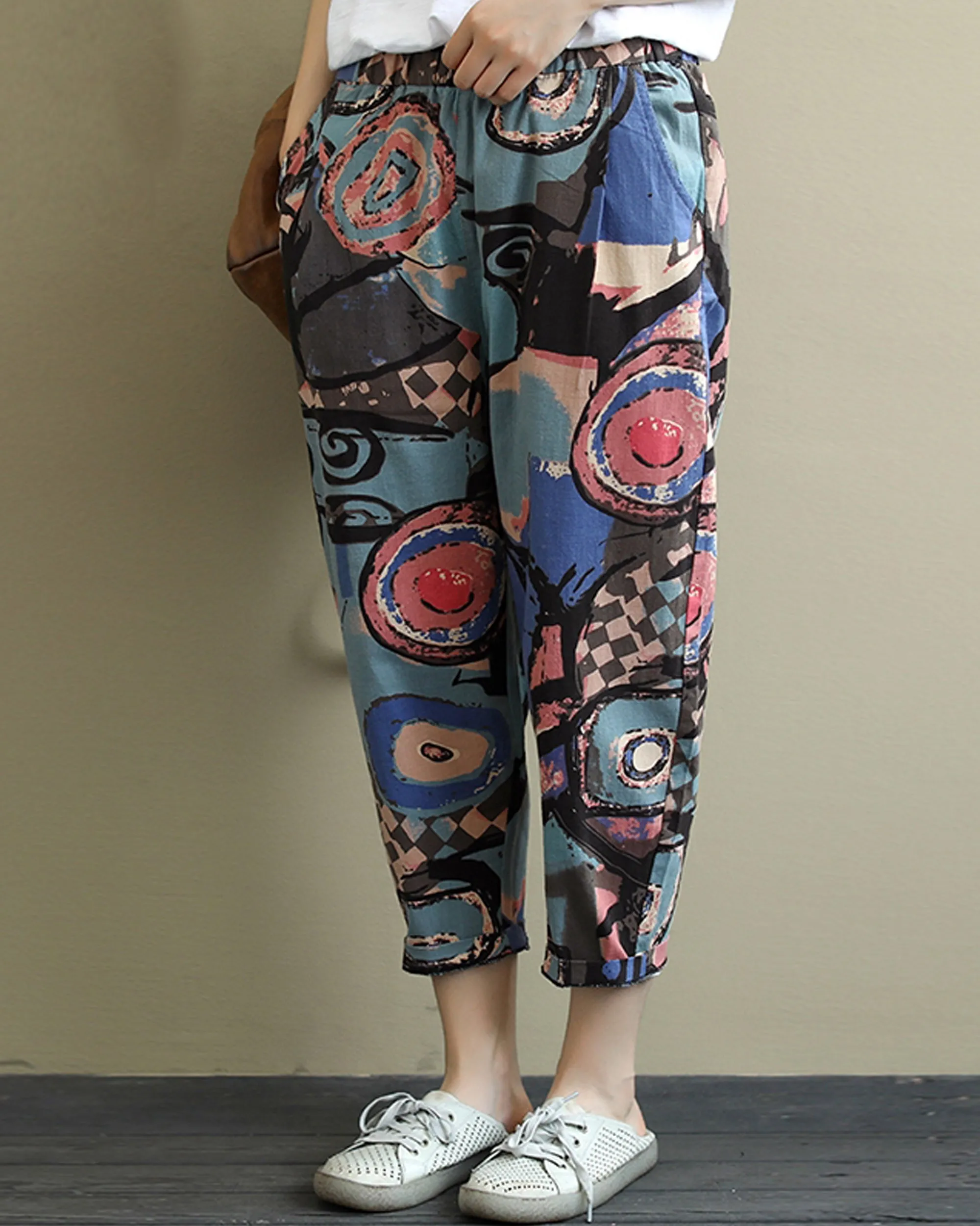 Vintage Abstract Circlel & Yellow Floral Pajama Capri Combo Pack For Womens & Girls(Pack Of 2 Pcs)