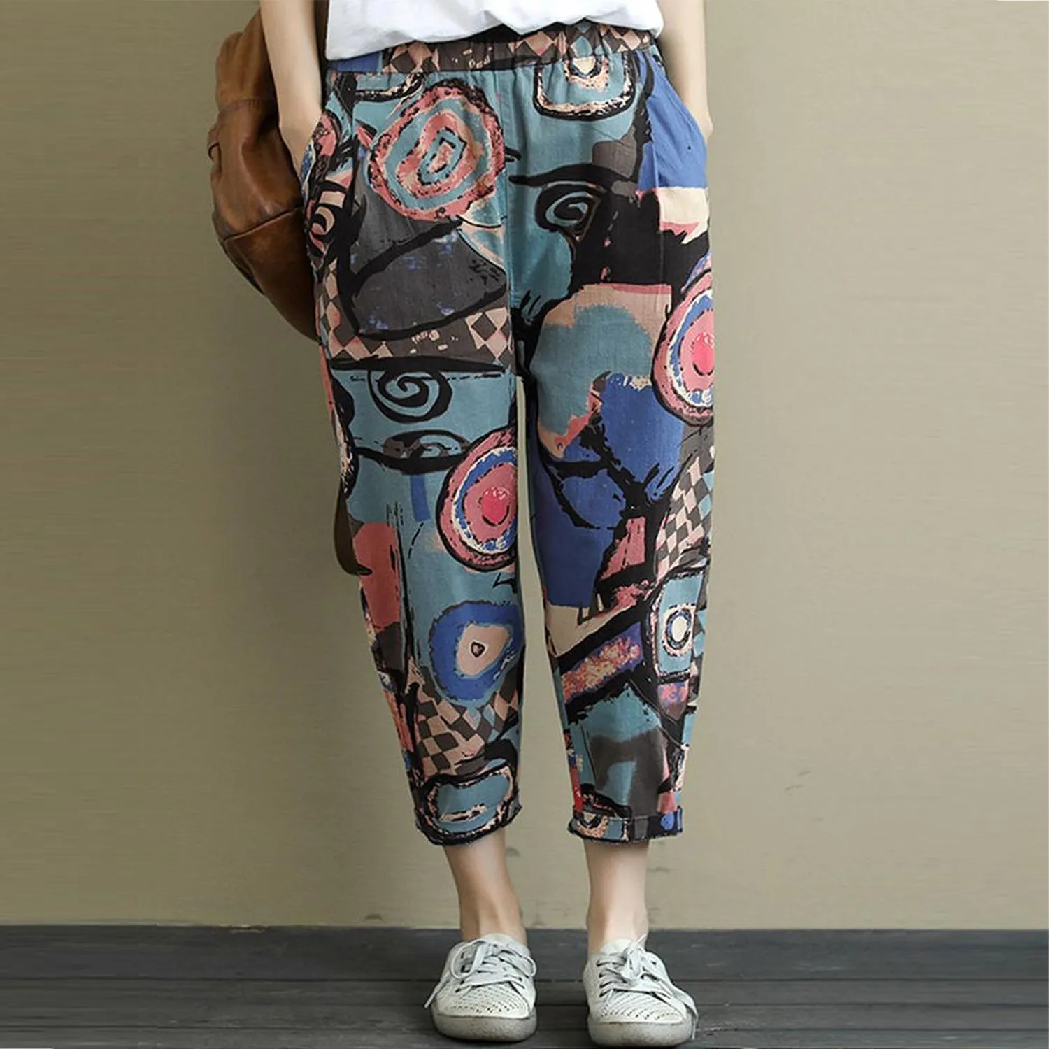 Vintage Abstract Circlel & Yellow Floral Pajama Capri Combo Pack For Womens & Girls(Pack Of 2 Pcs)
