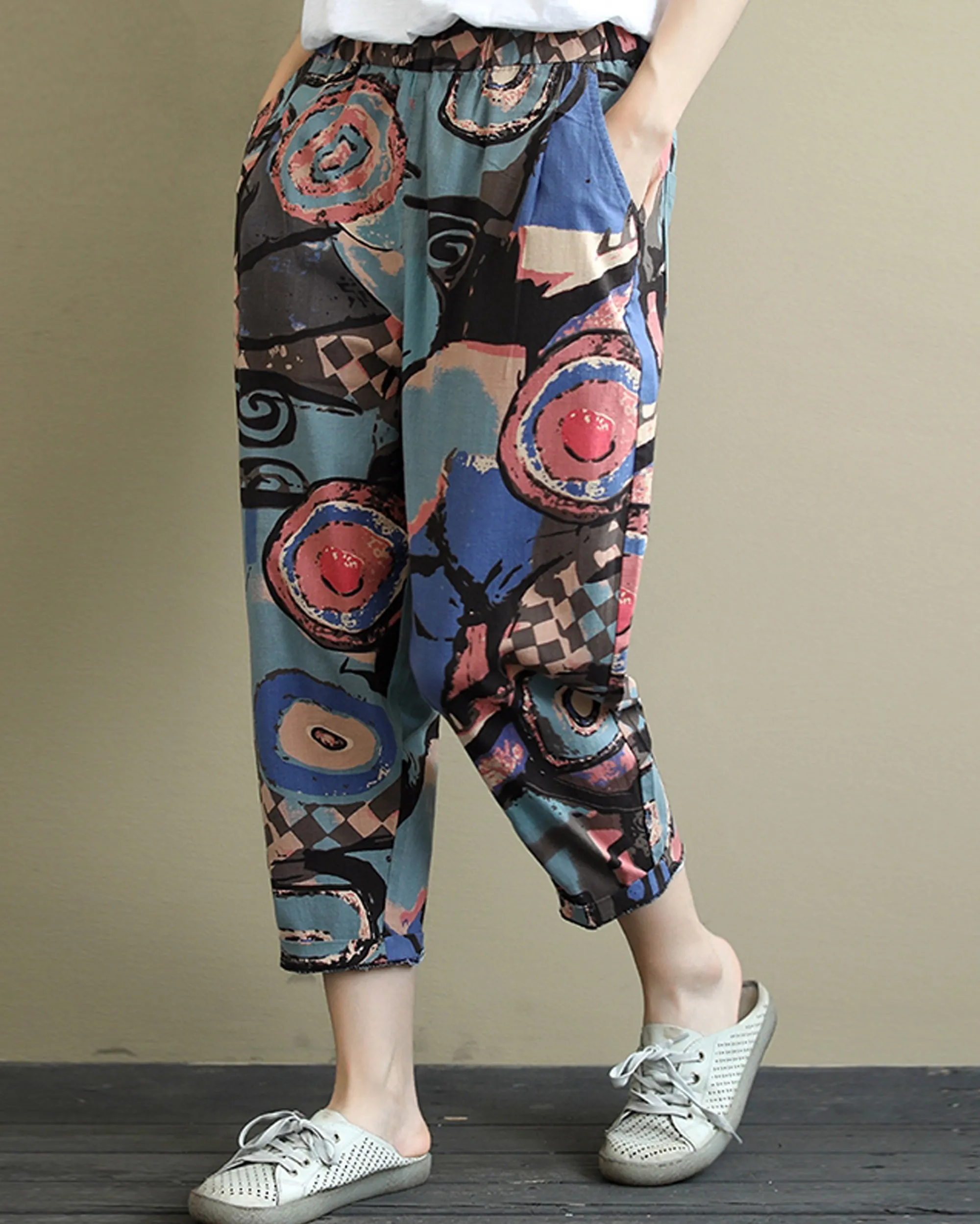 Vintage Abstract Circlel & Yellow Floral Pajama Capri Combo Pack For Womens & Girls(Pack Of 2 Pcs)