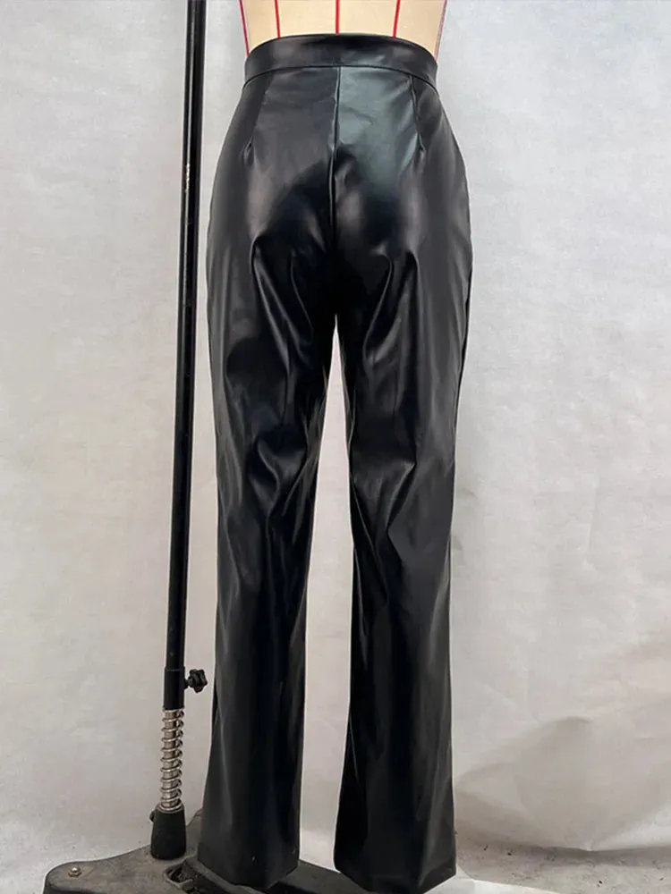Vintage PU Leather High-Waist Pants – Loose Zipper Straight Trousers