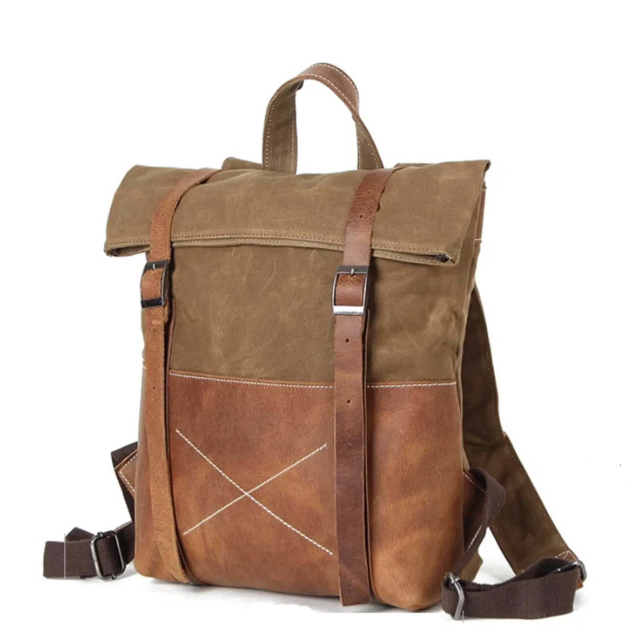 Waxed Canvas With Leather Durable Backpack