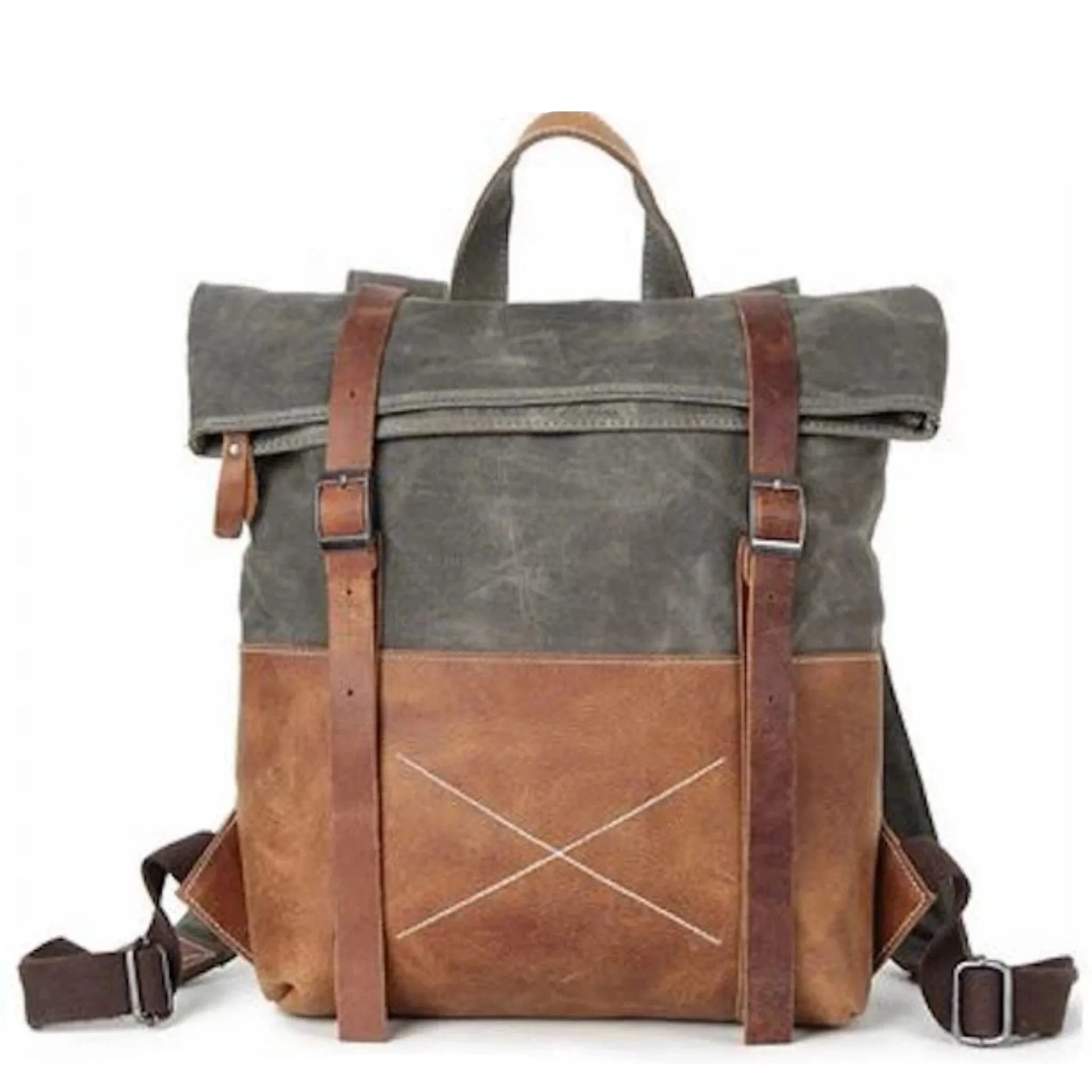 Waxed Canvas With Leather Durable Backpack