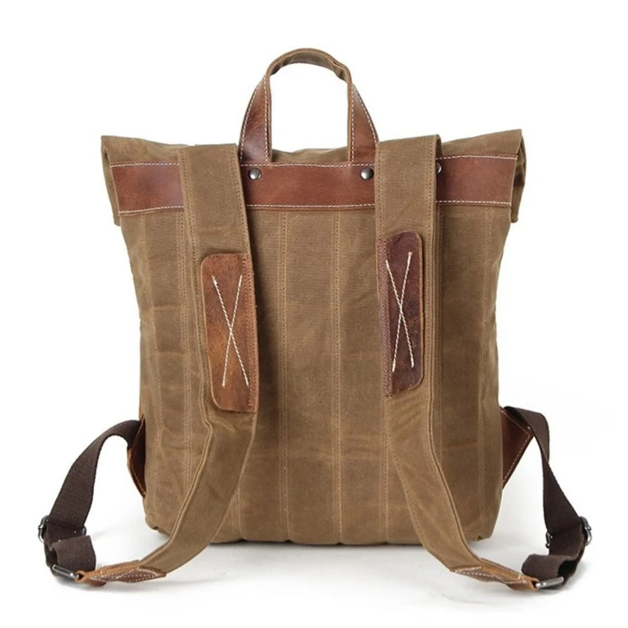 Waxed Canvas With Leather Durable Backpack