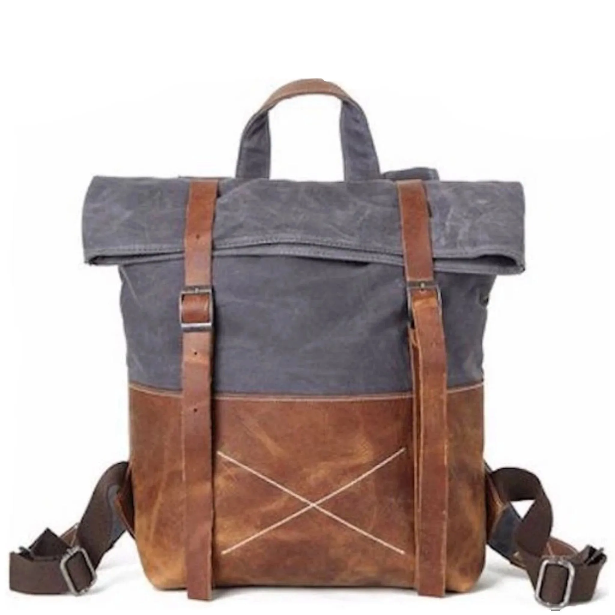 Waxed Canvas With Leather Durable Backpack