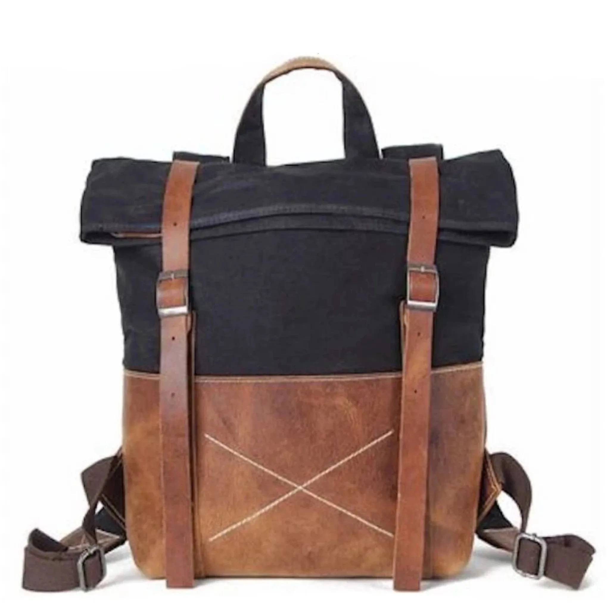 Waxed Canvas With Leather Durable Backpack