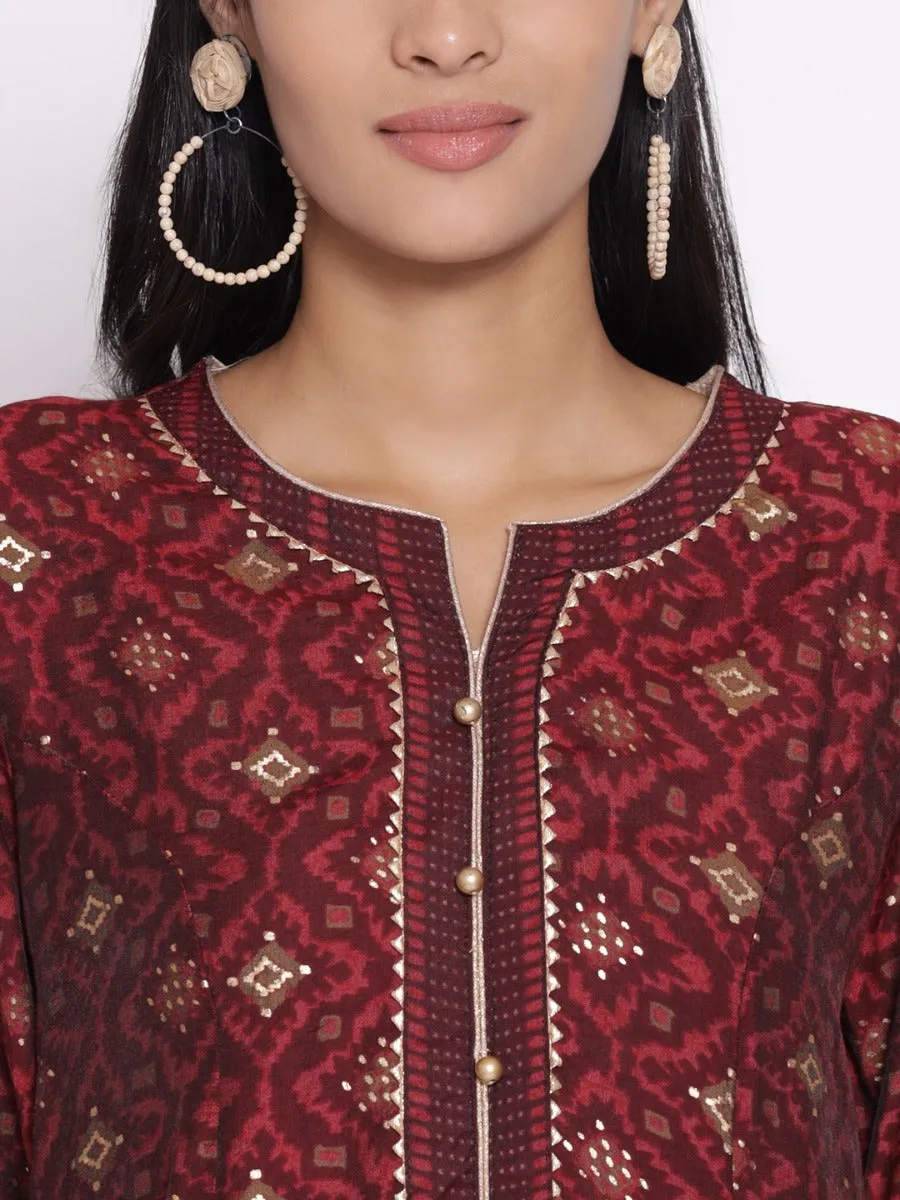 Women Maroon Geometrical Printed Kurta With Trouser