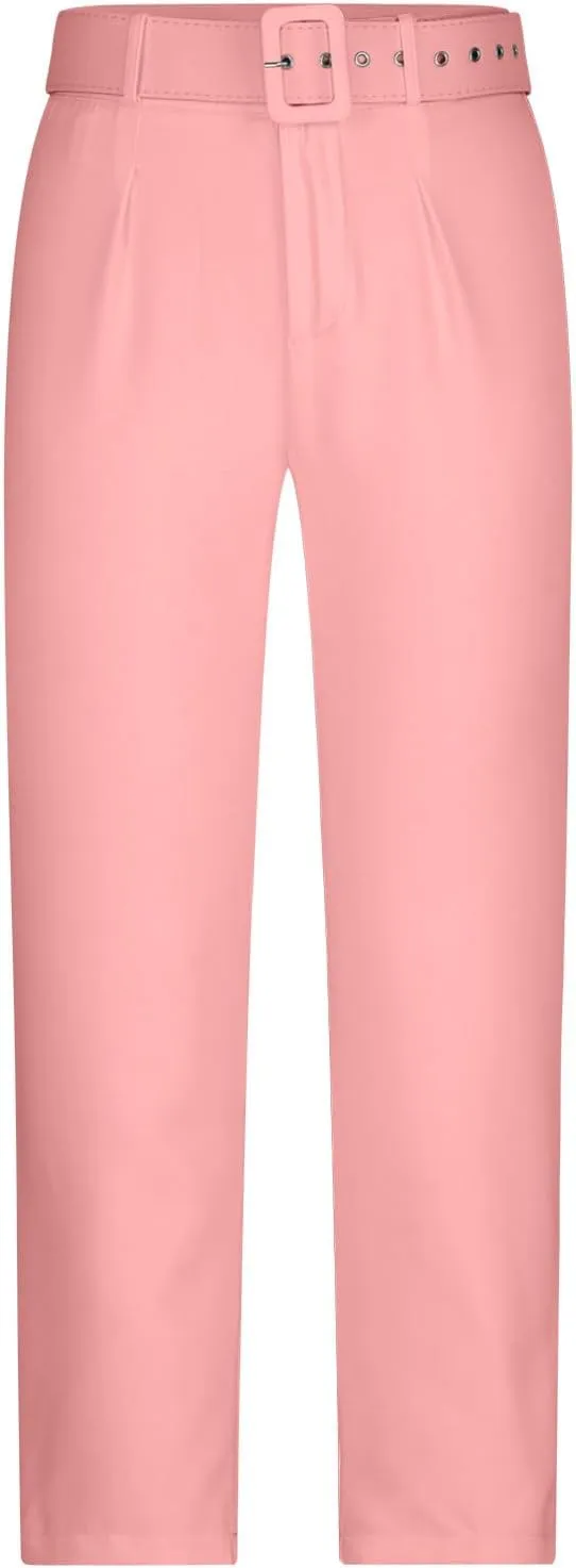 Work Pants for Women Office High Waist Comfy Cropped Business Casual Pockets Slim Fit Trousers with Belt