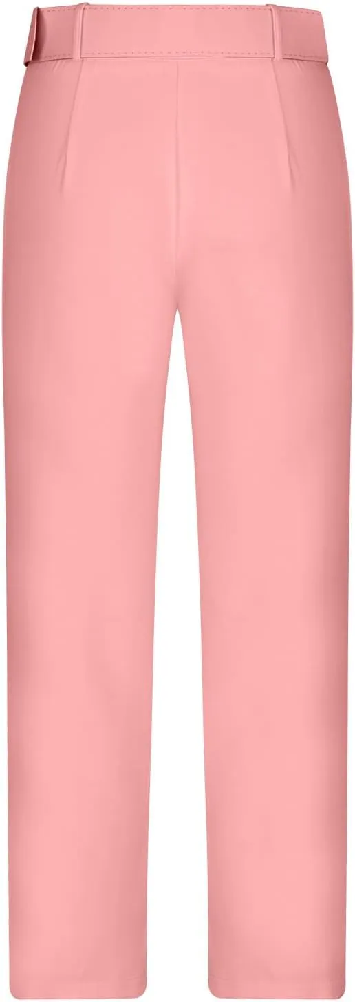 Work Pants for Women Office High Waist Comfy Cropped Business Casual Pockets Slim Fit Trousers with Belt